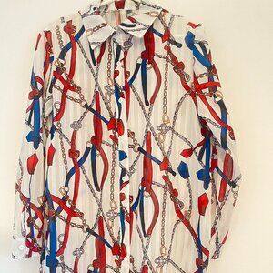 LISA MAREE COVER UP DRESS WHITE SHEER W RD / BLUE AND CHAIN LINKS L